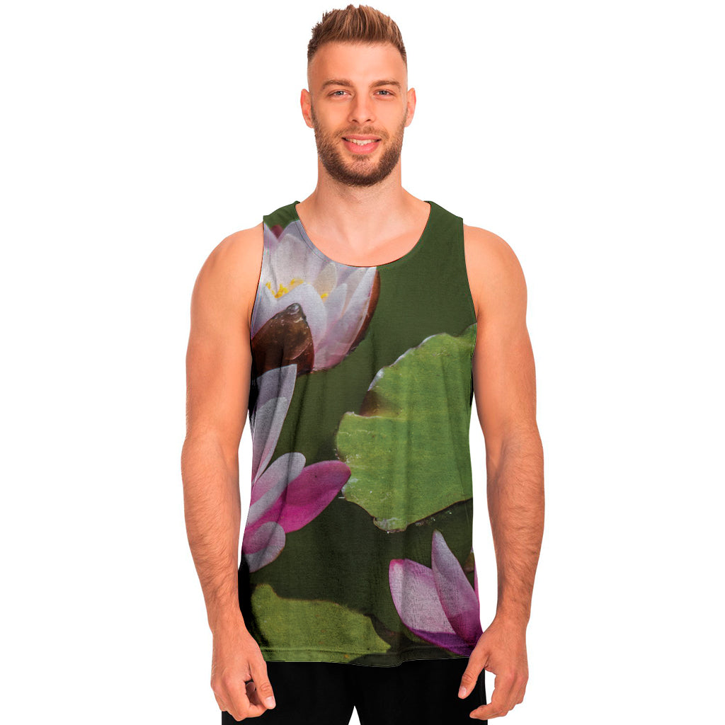 Pink Water Lilies Print Men's Tank Top