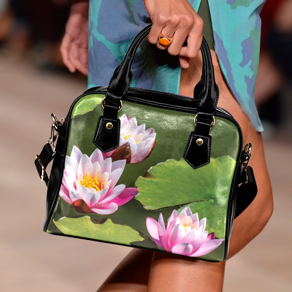 Pink Water Lilies Print Shoulder Handbag