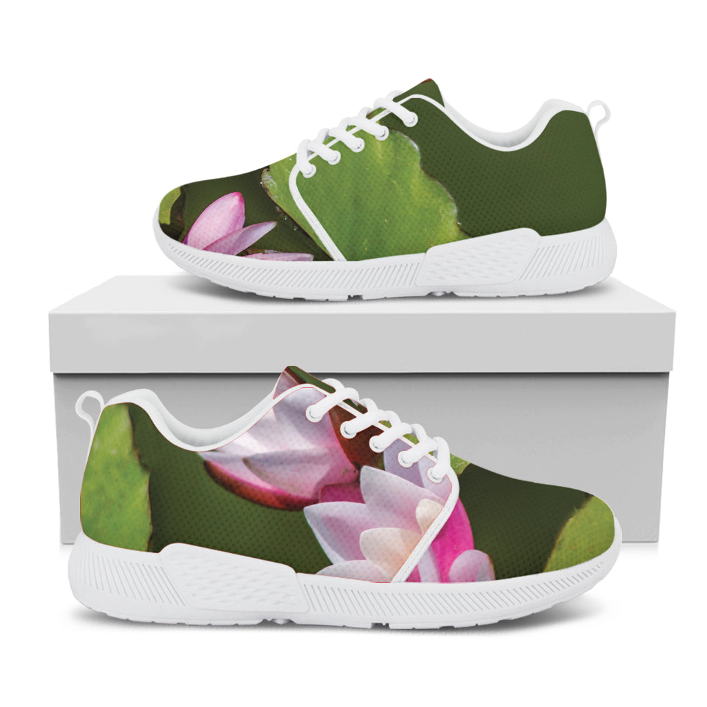 Pink Water Lilies Print White Athletic Shoes