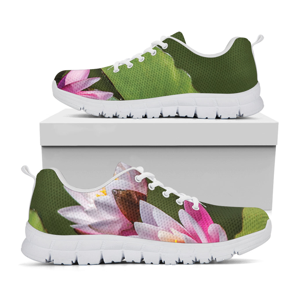 Pink Water Lilies Print White Sneakers