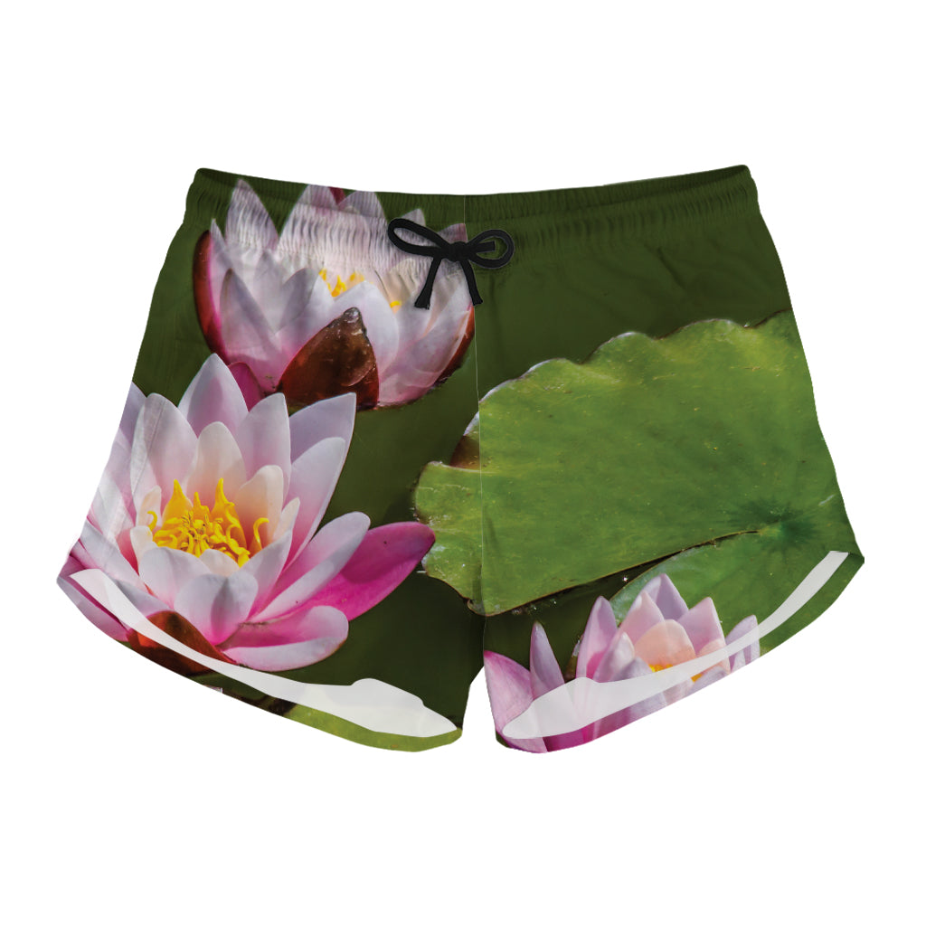 Pink Water Lilies Print Women's Shorts