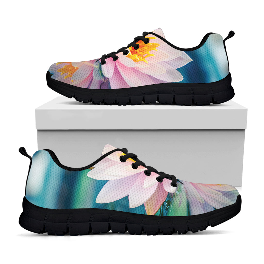 Pink Water Lily Print Black Sneakers