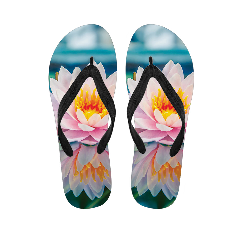 Pink Water Lily Print Flip Flops