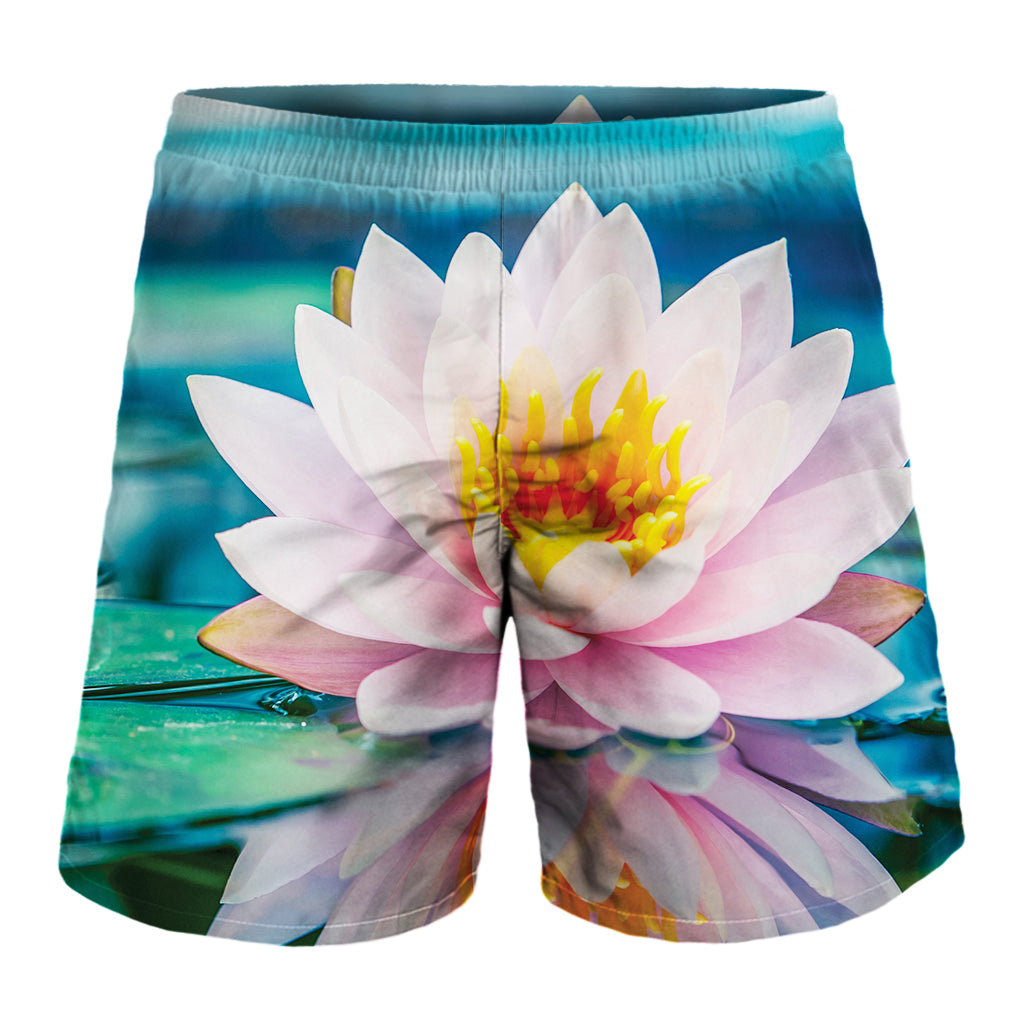 Pink Water Lily Print Men's Shorts