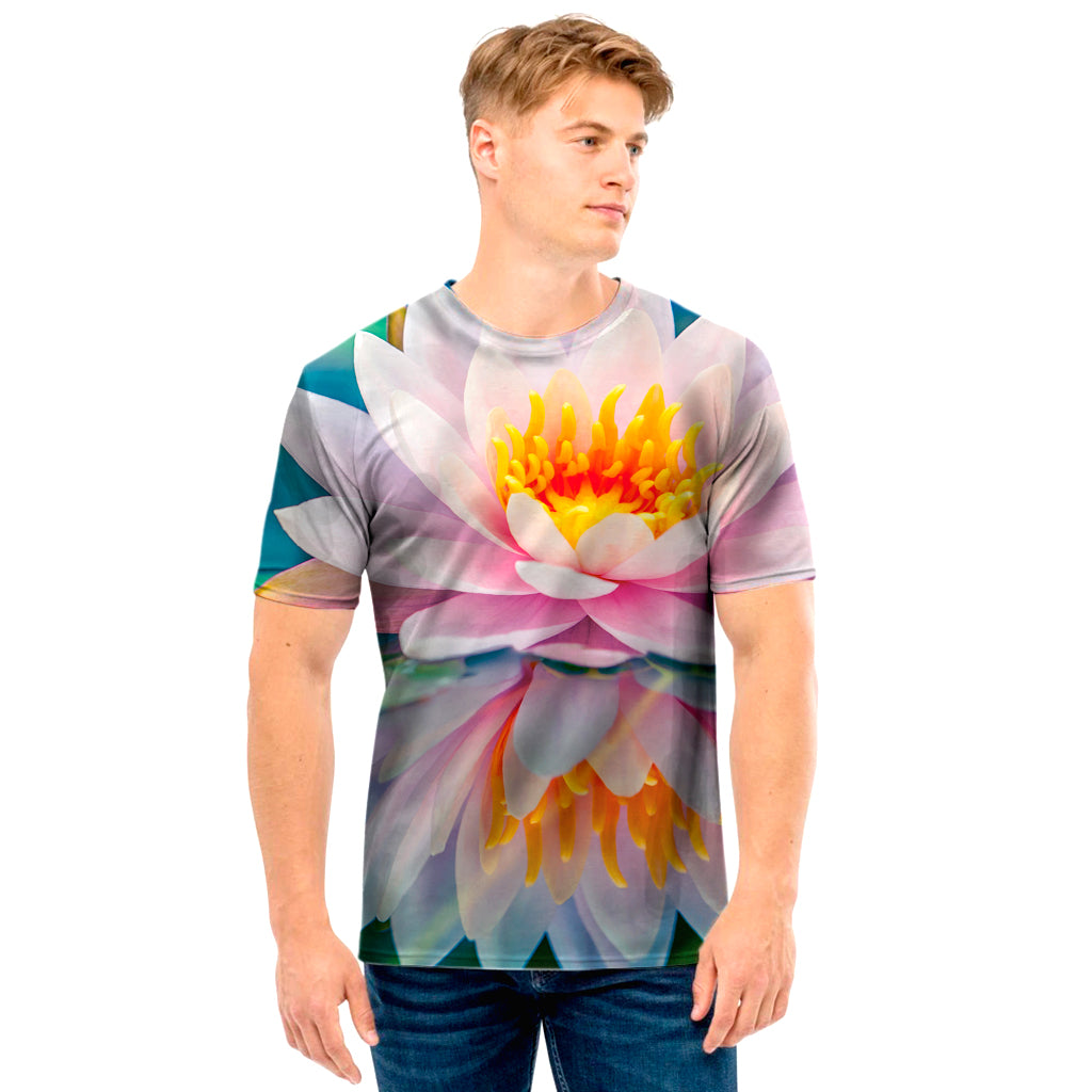 Pink Water Lily Print Men's T-Shirt