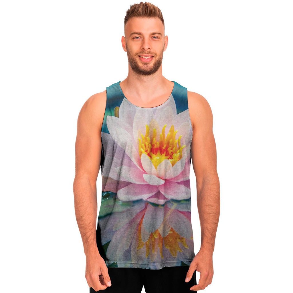 Pink Water Lily Print Men's Tank Top