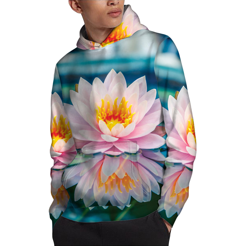 Pink Water Lily Print Pullover Hoodie