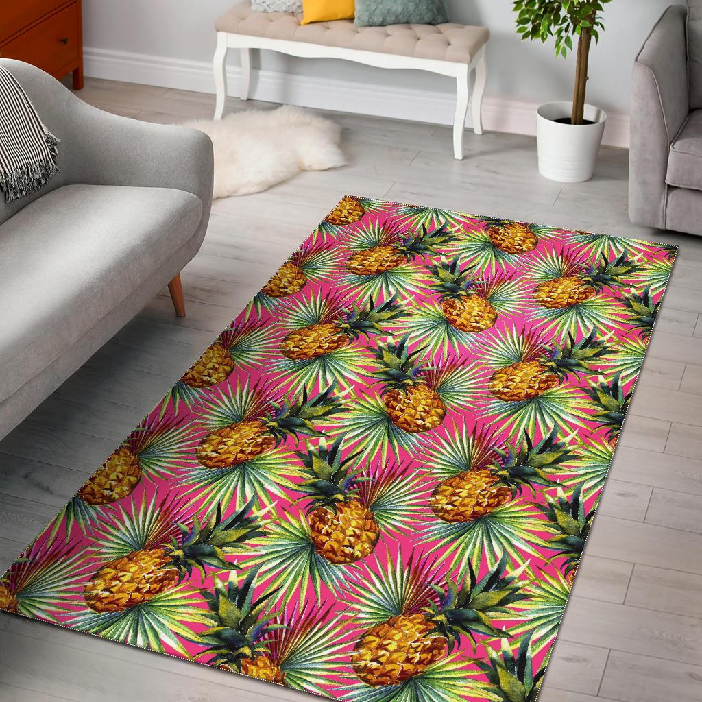 Pink Watercolor Pineapple Pattern Print Area Rug