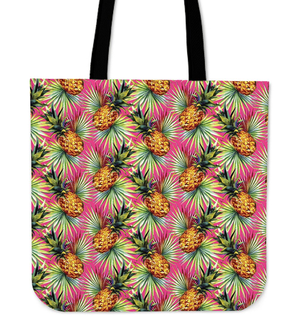 Pink Watercolor Pineapple Pattern Print Canvas Tote Bag