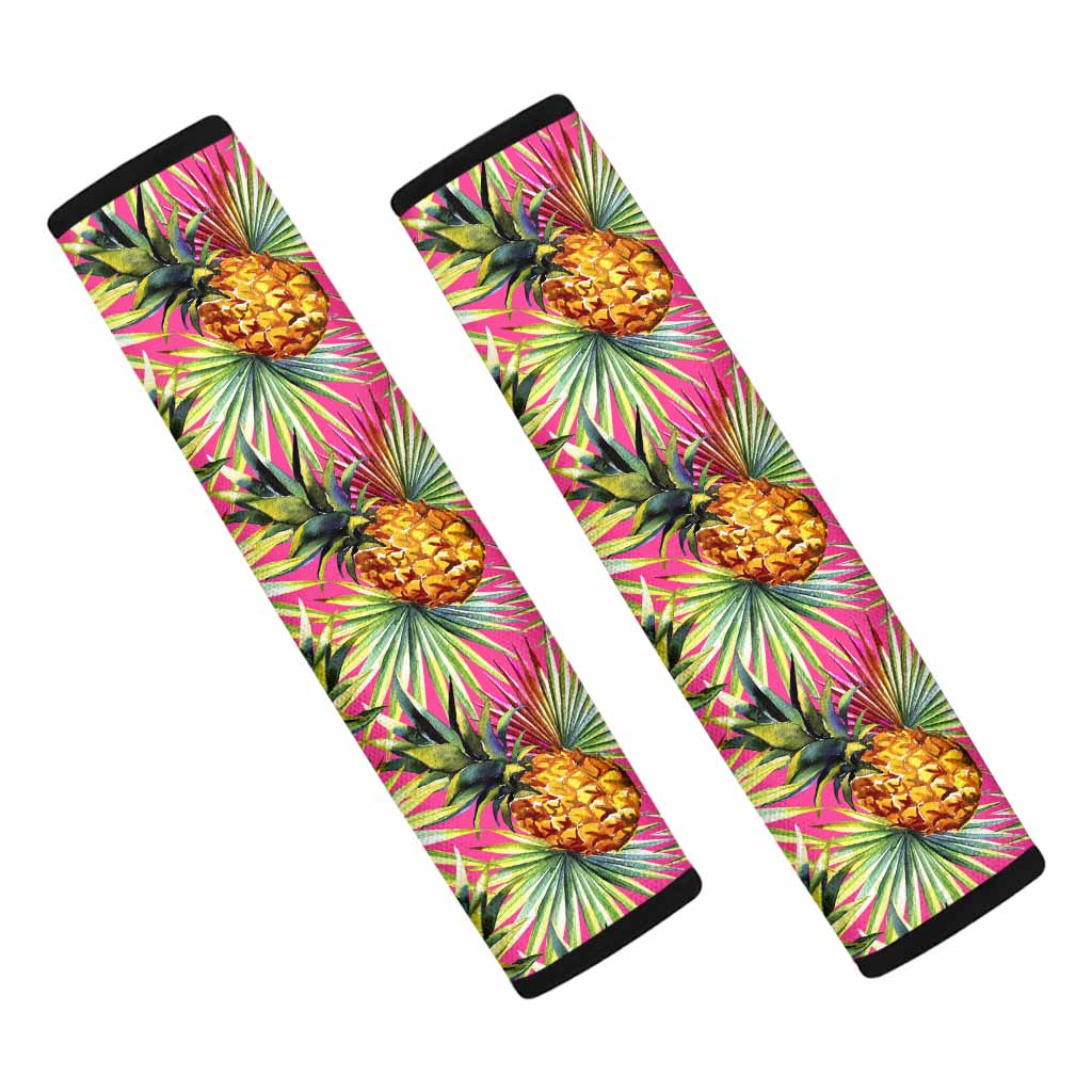 Pink Watercolor Pineapple Pattern Print Car Seat Belt Covers