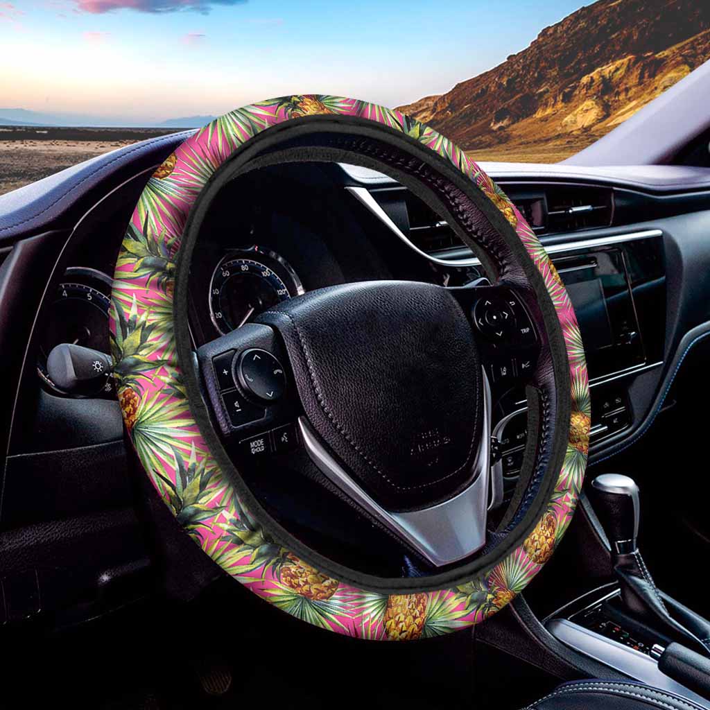 Pink Watercolor Pineapple Pattern Print Car Steering Wheel Cover