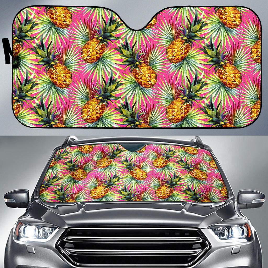 Pink Watercolor Pineapple Pattern Print Car Sun Shade