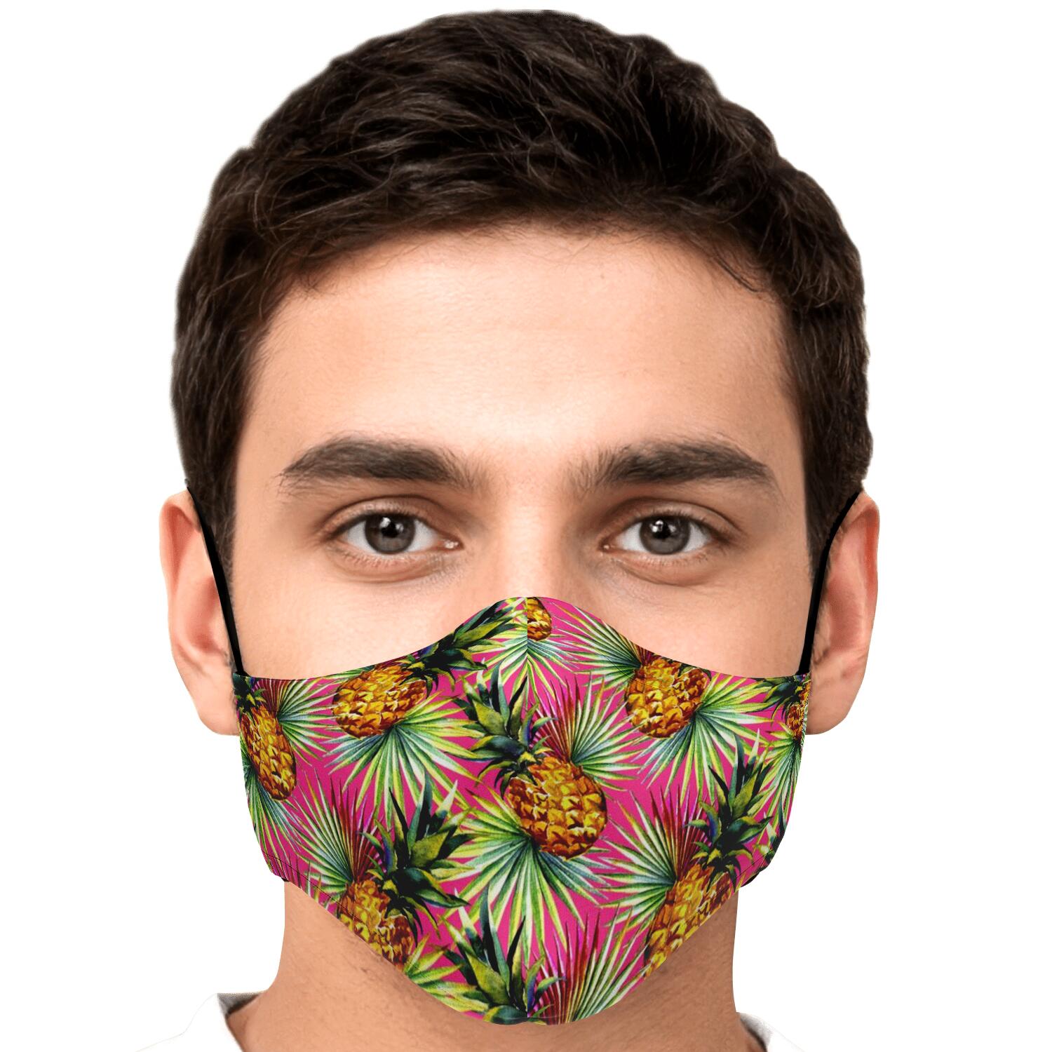 Pink Watercolor Pineapple Pattern Print Face Mask