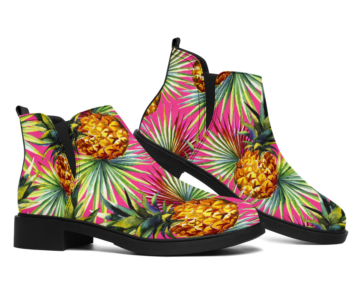 Pink Watercolor Pineapple Pattern Print Flat Ankle Boots