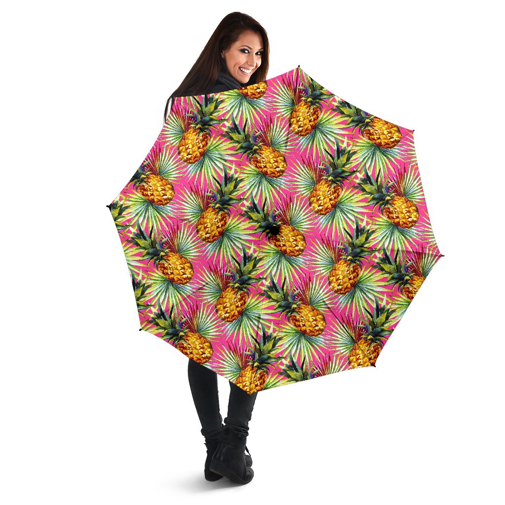 Pink Watercolor Pineapple Pattern Print Foldable Umbrella