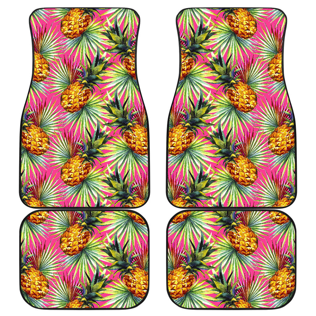 Pink Watercolor Pineapple Pattern Print Front and Back Car Floor Mats