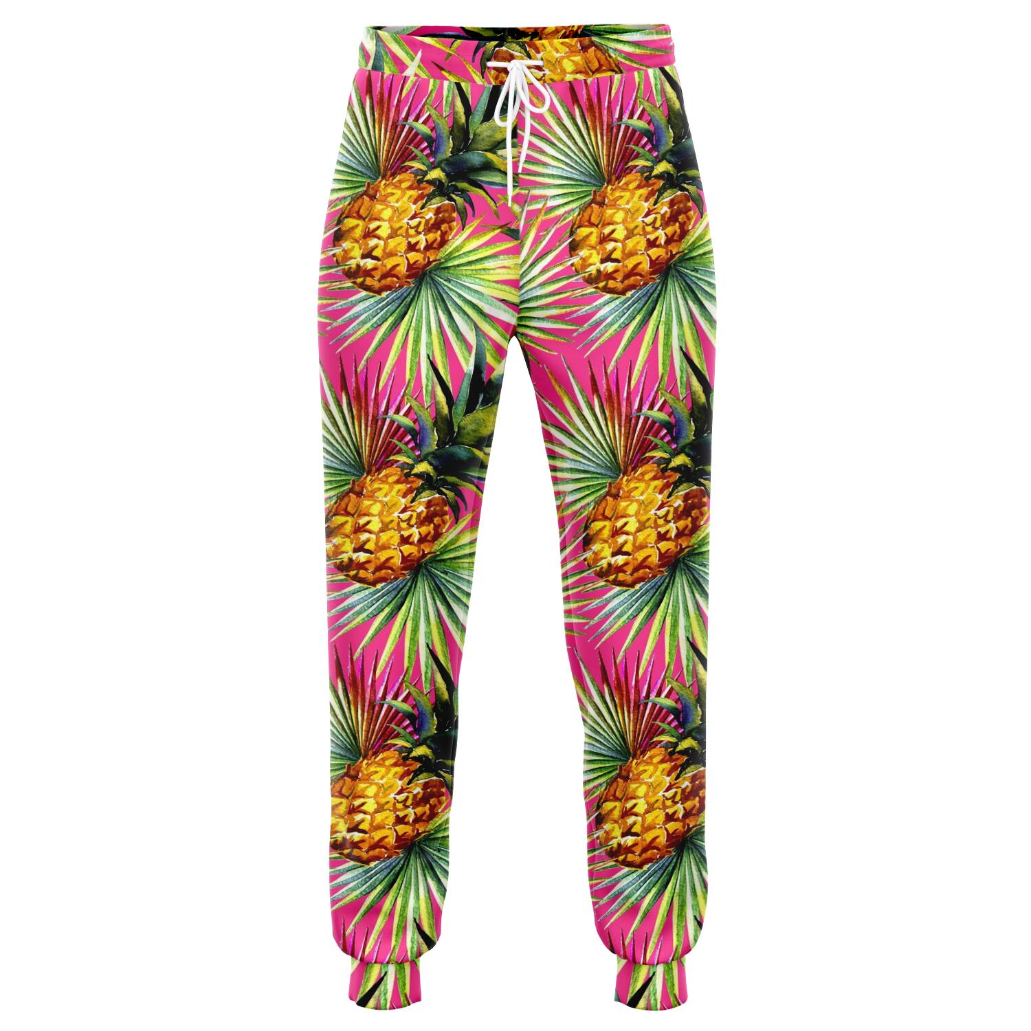 Pink Watercolor Pineapple Pattern Print Jogger Pants