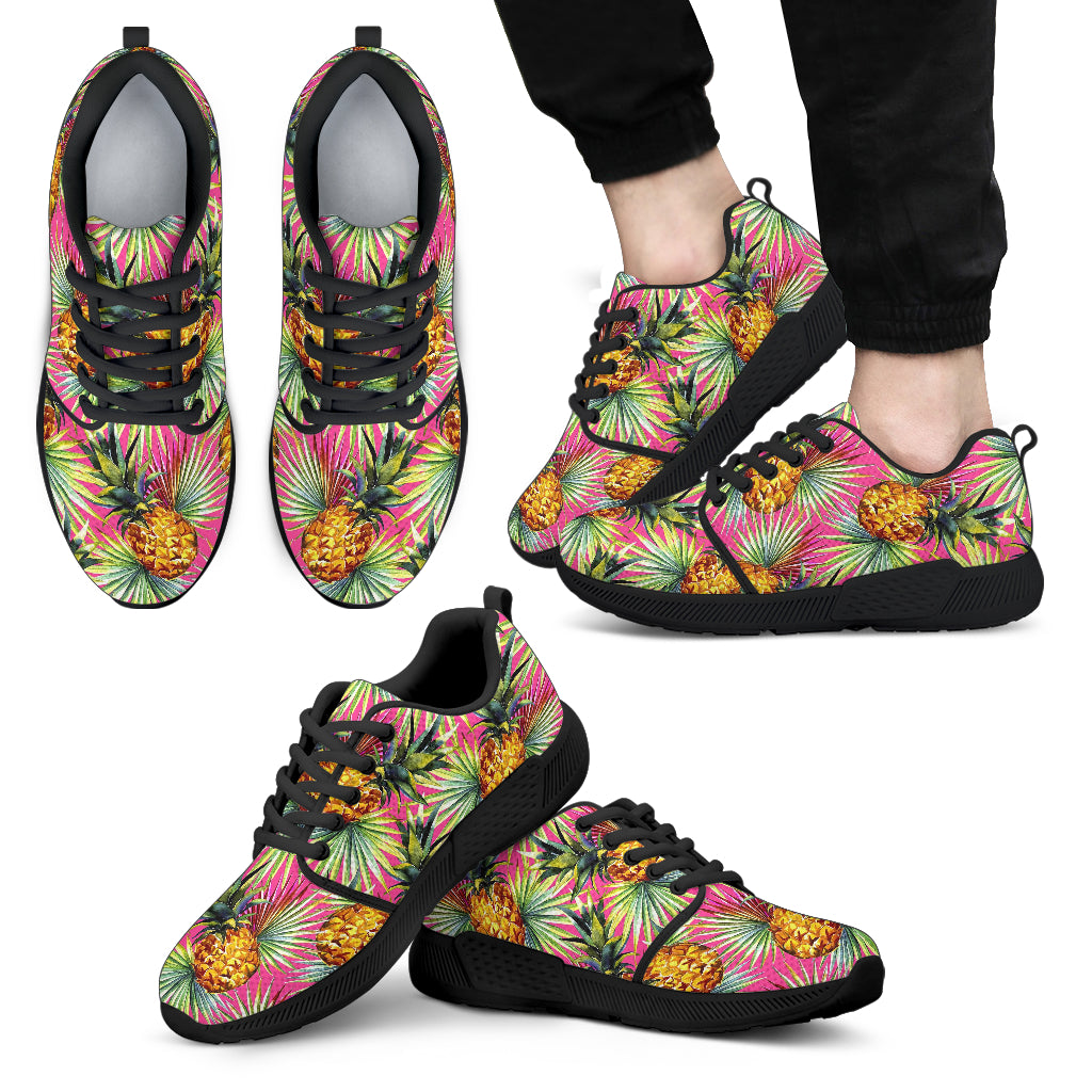 Pink Watercolor Pineapple Pattern Print Men's Athletic Shoes