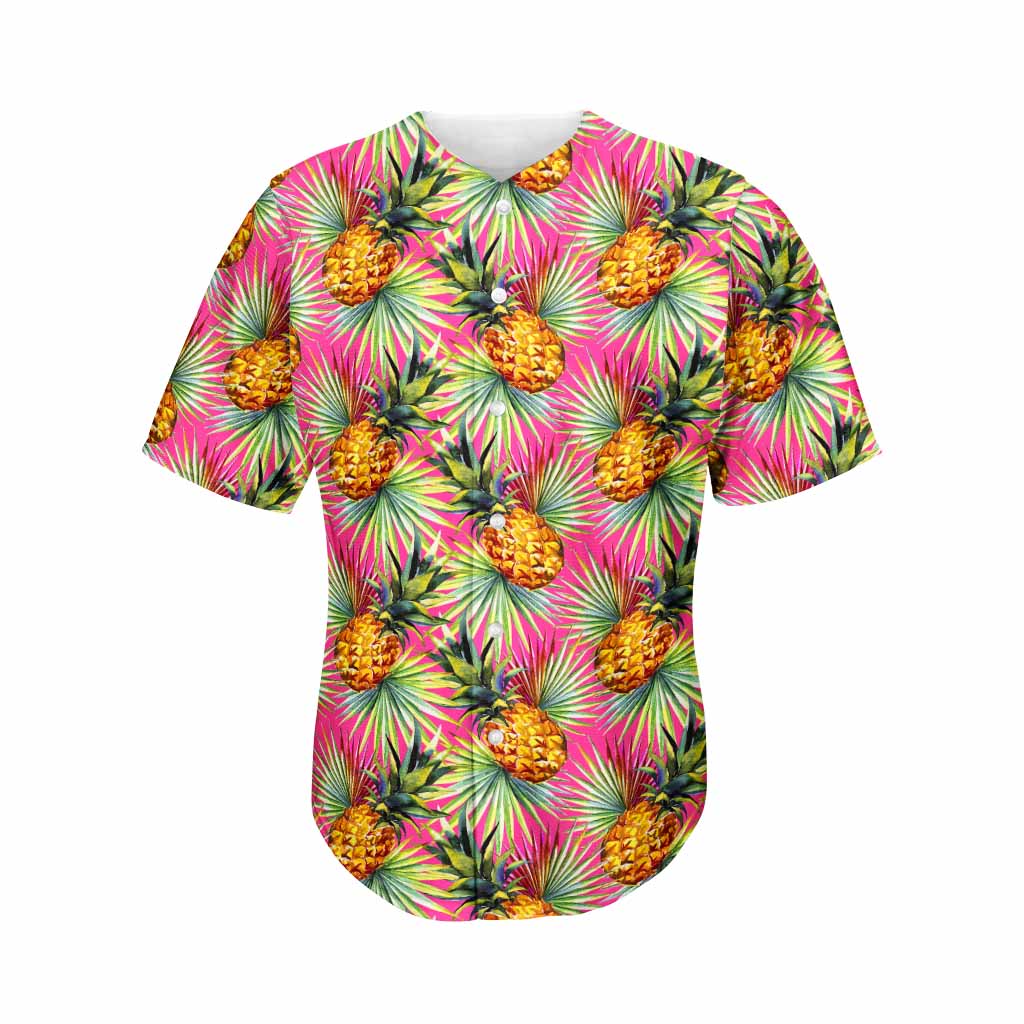 Pink Watercolor Pineapple Pattern Print Men's Baseball Jersey