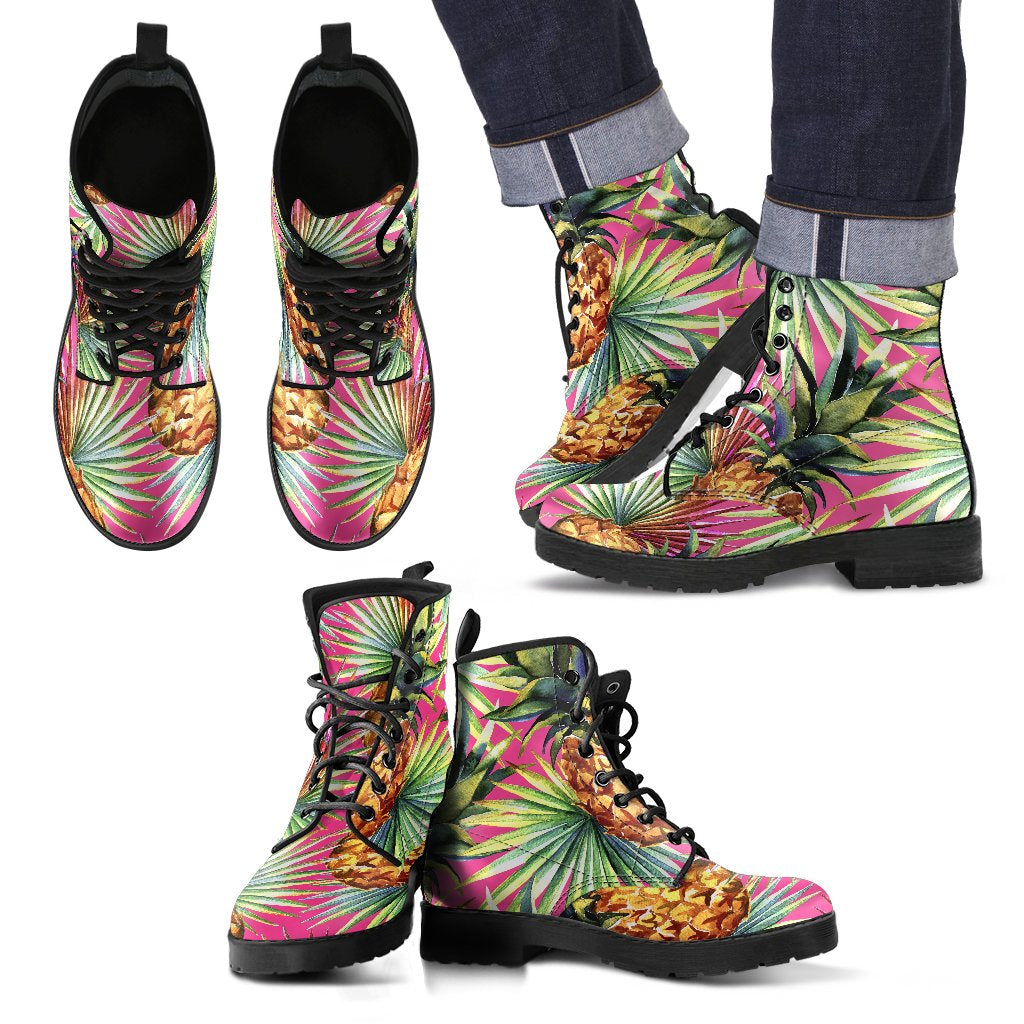 Pink Watercolor Pineapple Pattern Print Men's Boots