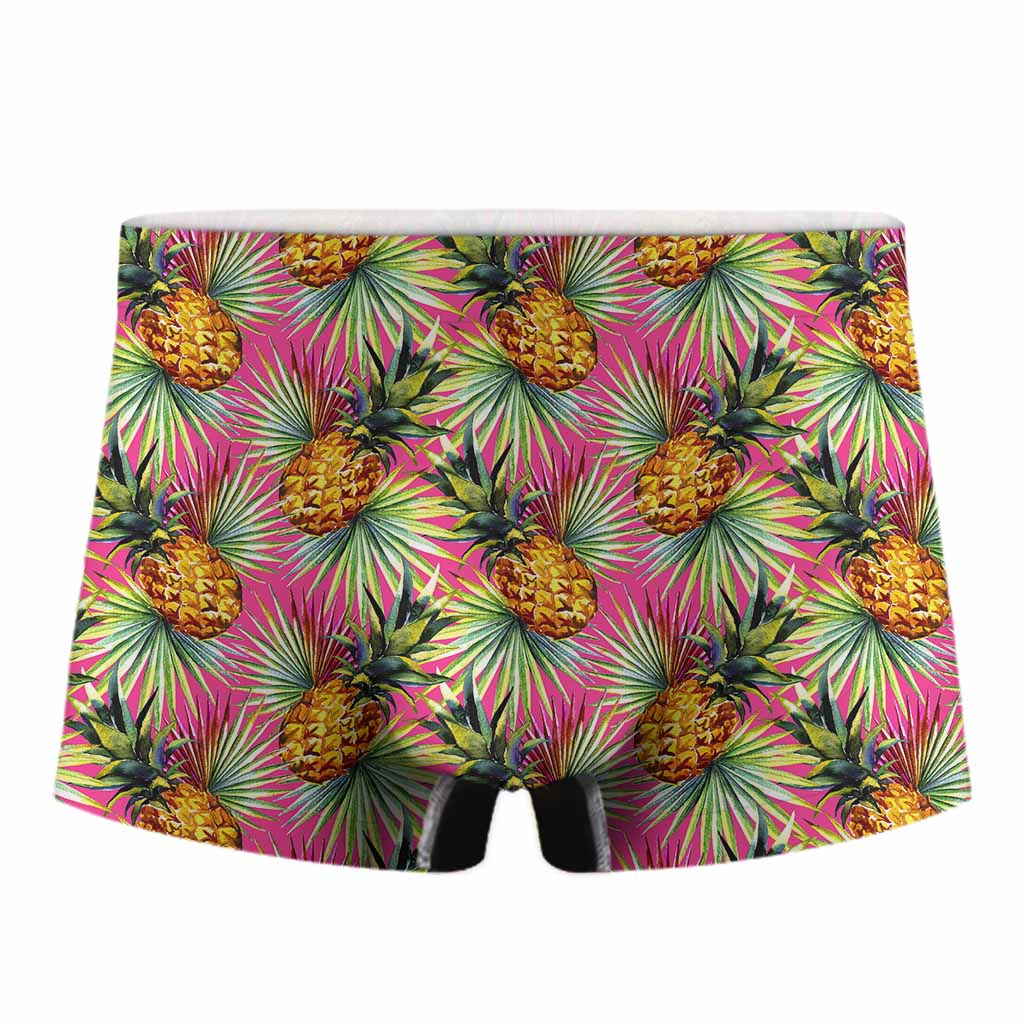 Pink Watercolor Pineapple Pattern Print Men's Boxer Briefs