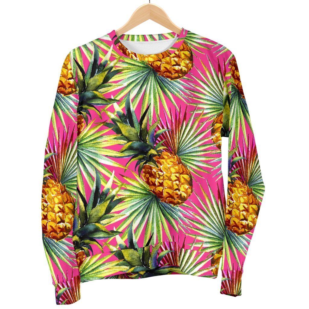 Pink Watercolor Pineapple Pattern Print Men's Crewneck Sweatshirt