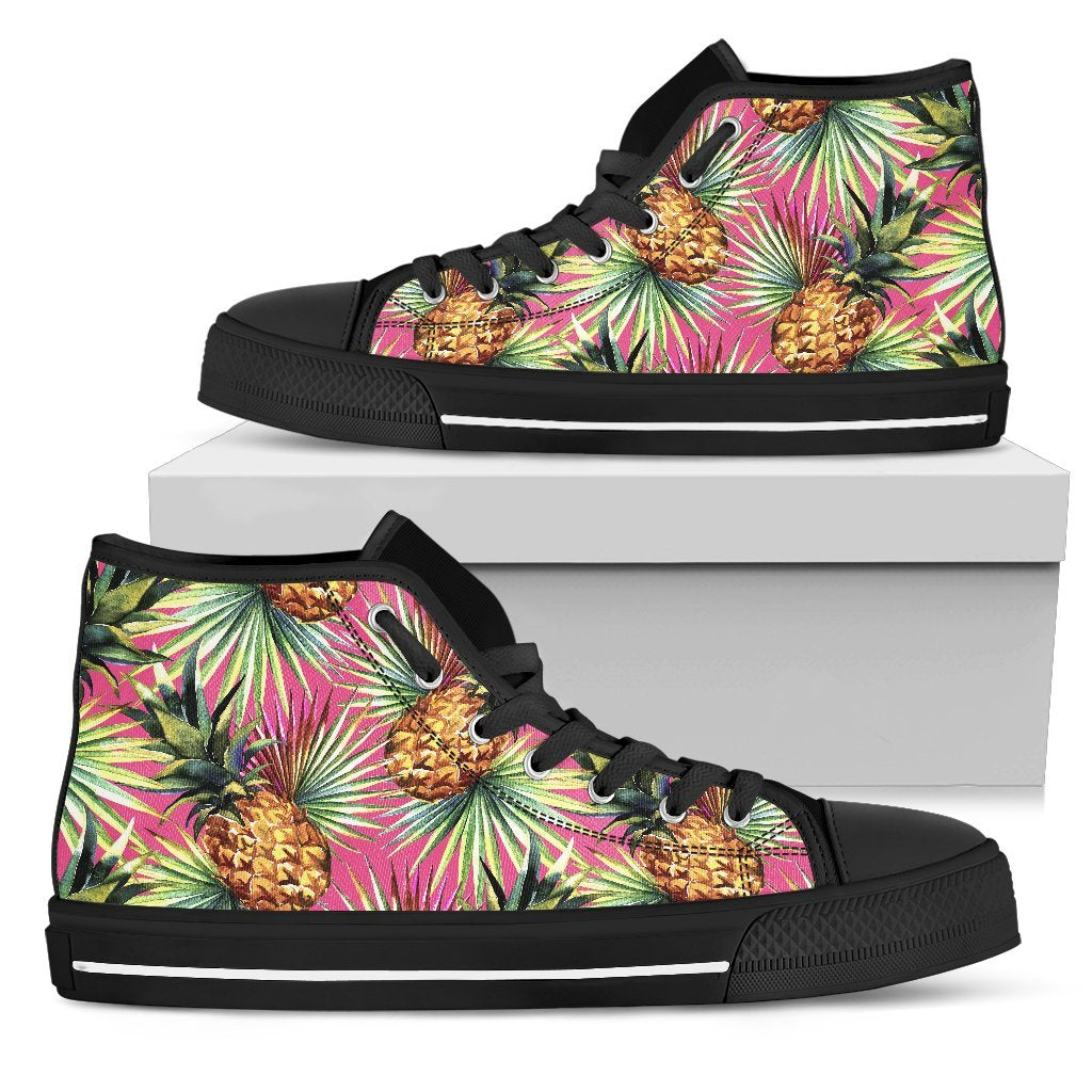 Pink Watercolor Pineapple Pattern Print Men's High Top Shoes