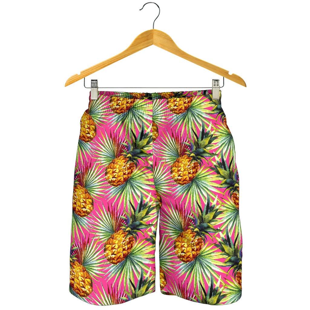 Pink Watercolor Pineapple Pattern Print Men's Shorts