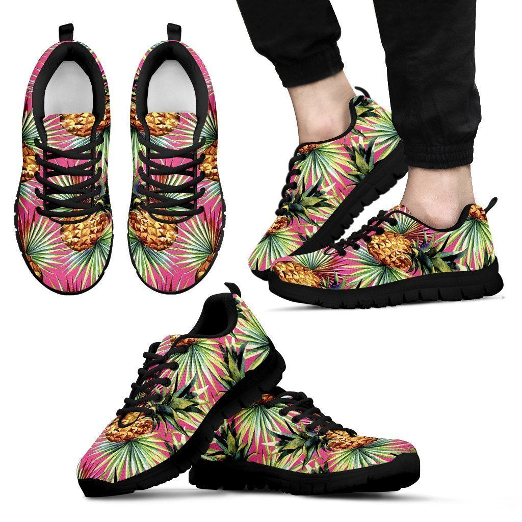 Pink Watercolor Pineapple Pattern Print Men's Sneakers