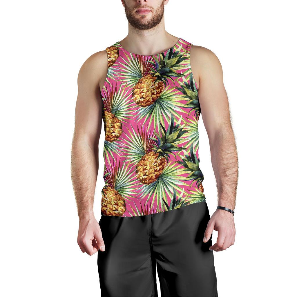 Pink Watercolor Pineapple Pattern Print Men's Tank Top