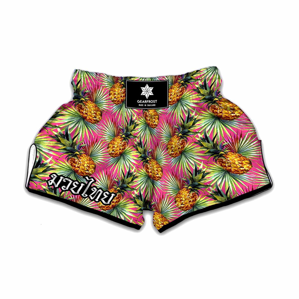 Pink Watercolor Pineapple Pattern Print Muay Thai Boxing Shorts