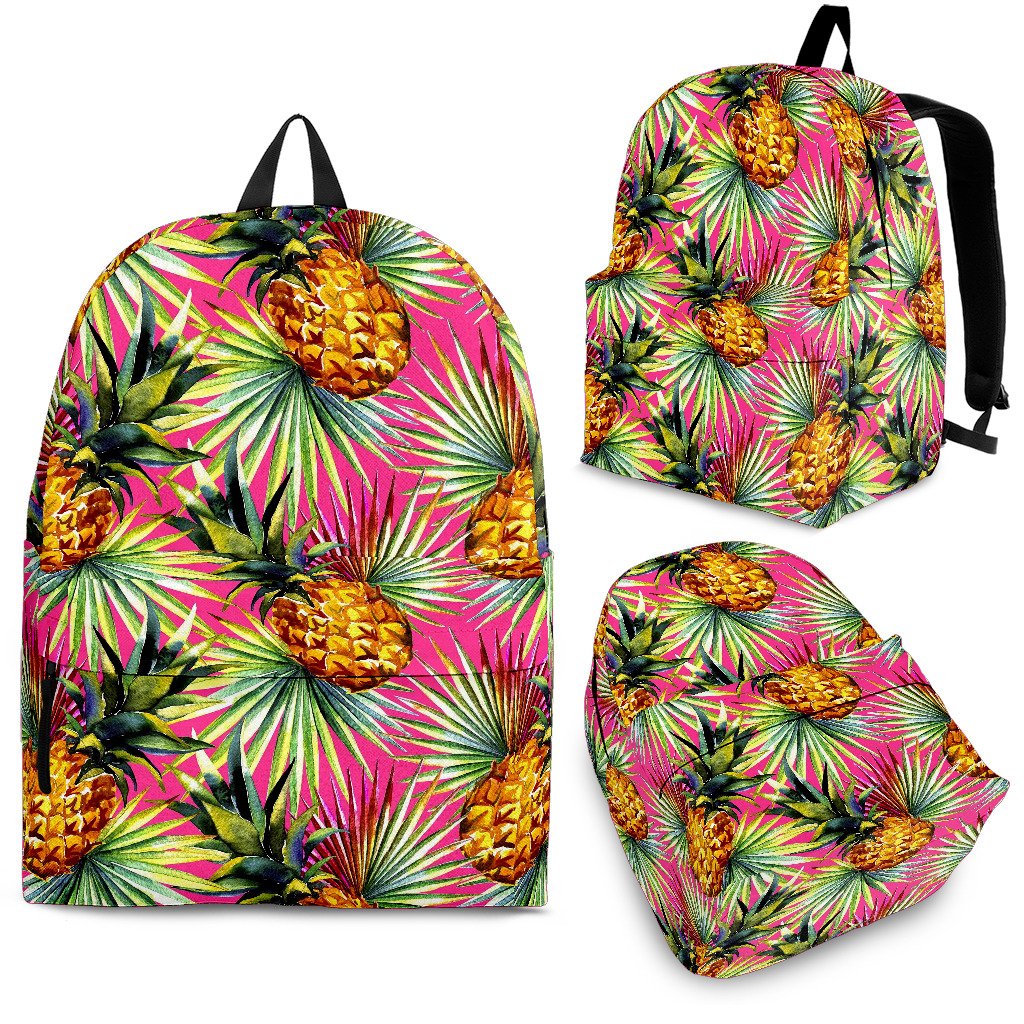 Pink Watercolor Pineapple Pattern Print School Backpack