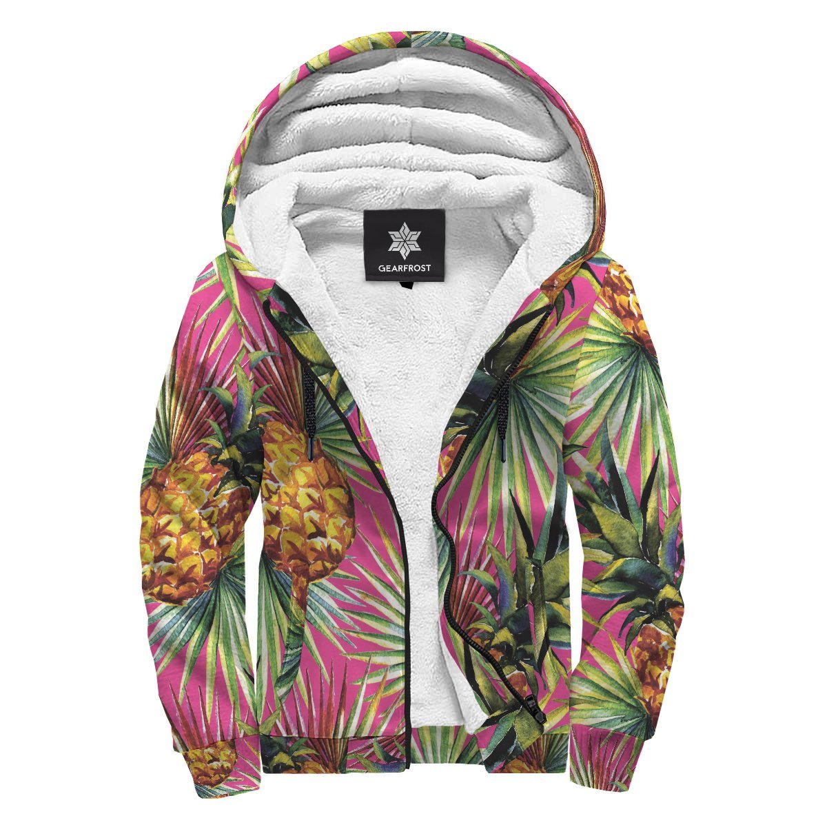 Pink Watercolor Pineapple Pattern Print Sherpa Lined Fleece Hoodie