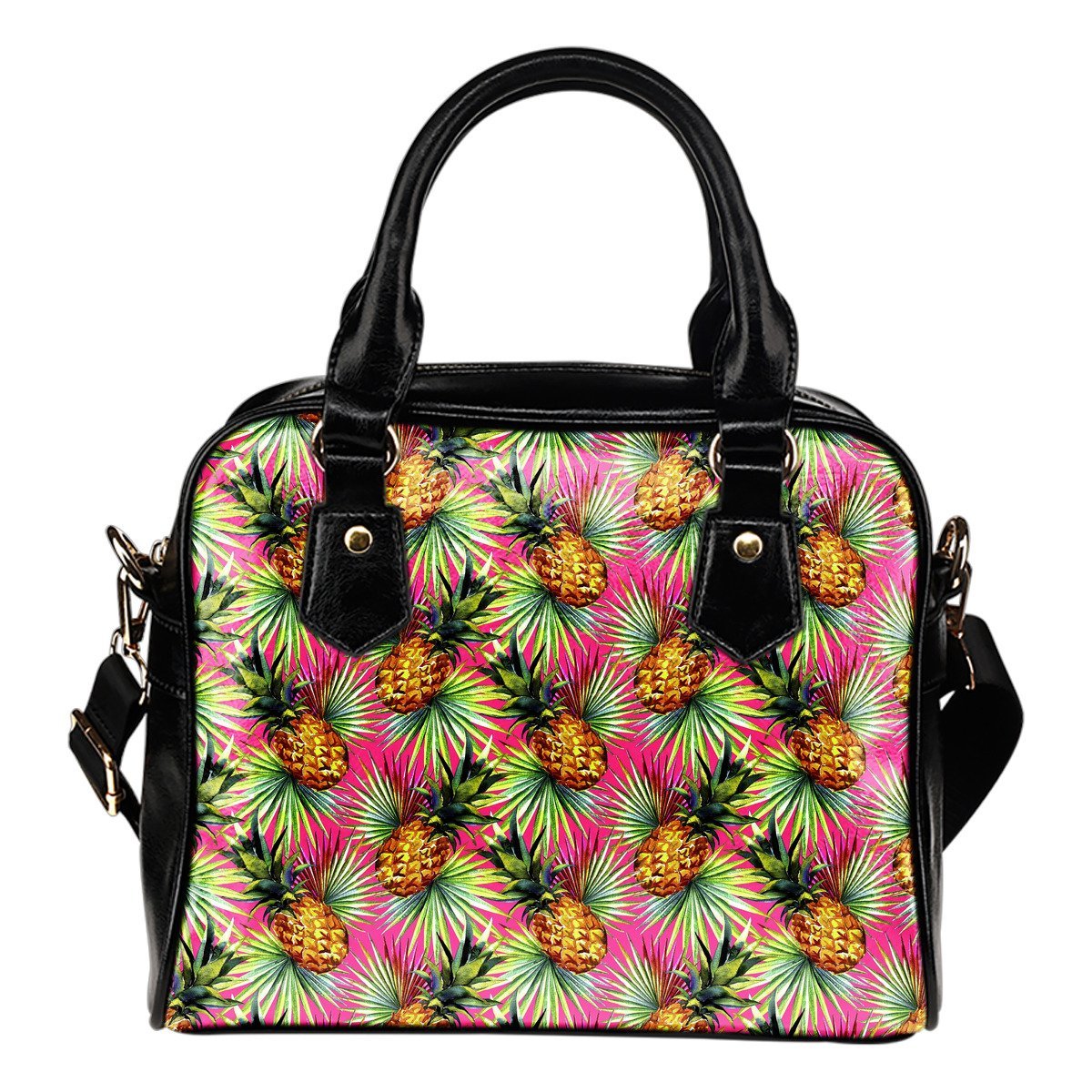 Pink Watercolor Pineapple Pattern Print Shoulder Handbag