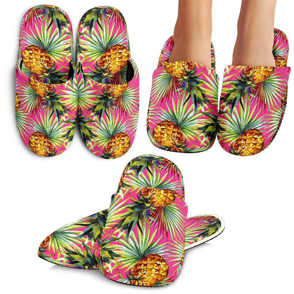 Pink Watercolor Pineapple Pattern Print Slippers