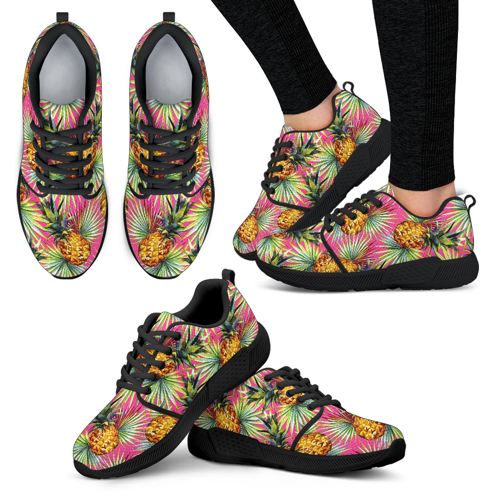 Pink Watercolor Pineapple Pattern Print Women's Athletic Shoes