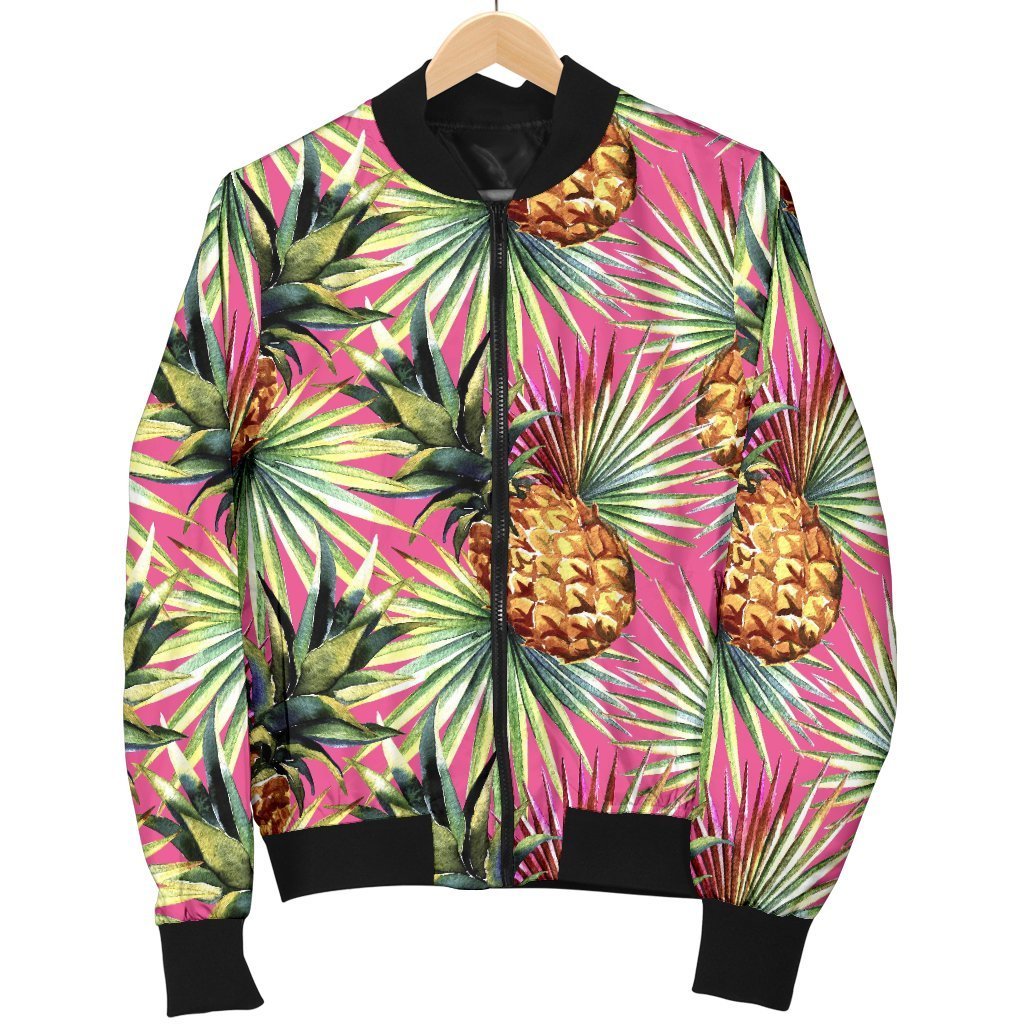 Pink Watercolor Pineapple Pattern Print Women's Bomber Jacket