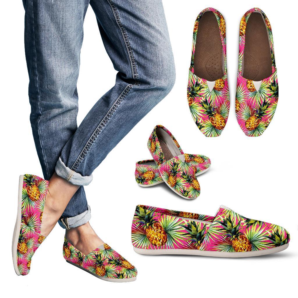 Pink Watercolor Pineapple Pattern Print Women's Casual Canvas Shoes