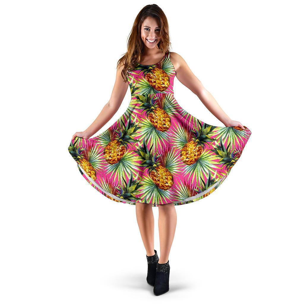 Pink Watercolor Pineapple Pattern Print Women's Dress