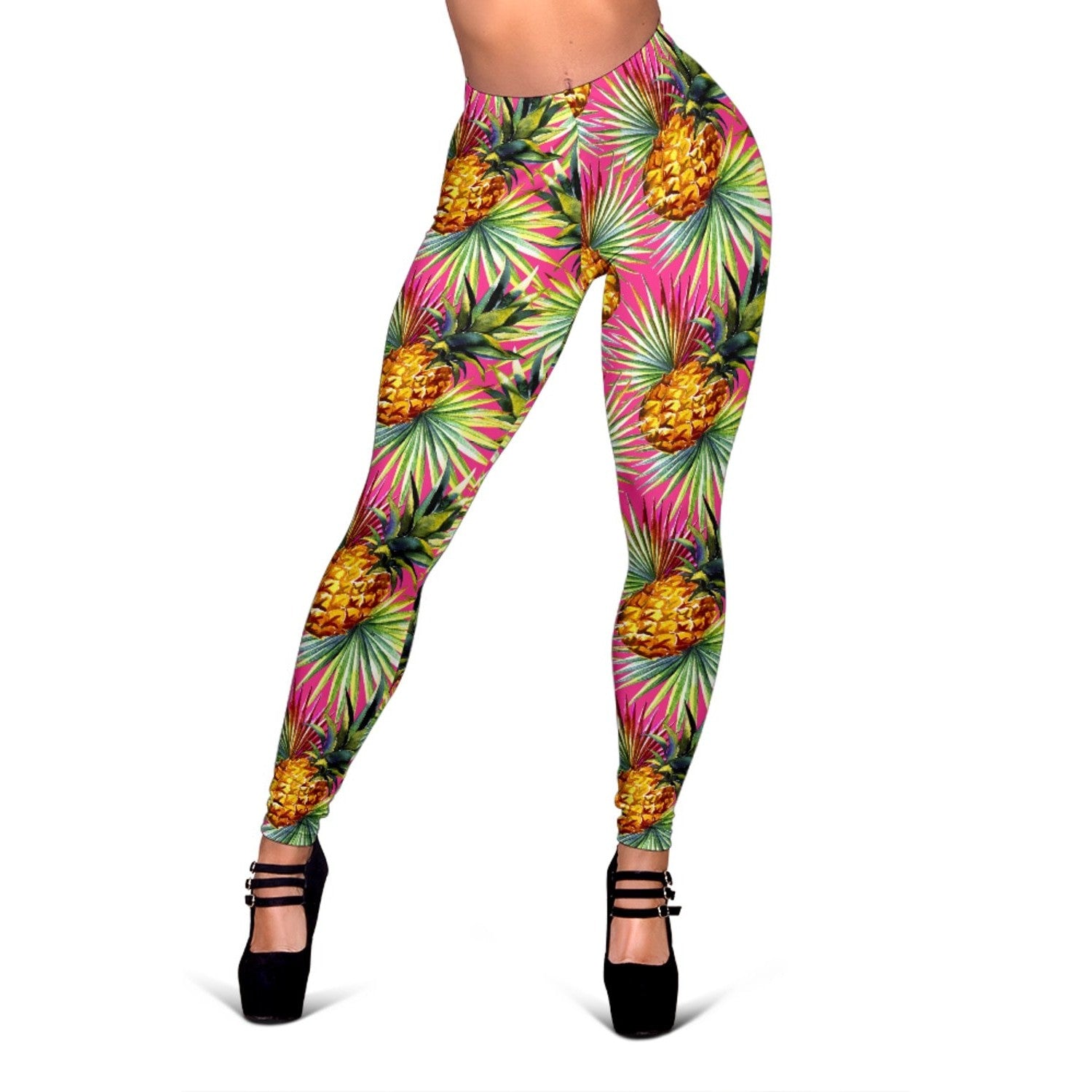 Pink Watercolor Pineapple Pattern Print Women's Leggings