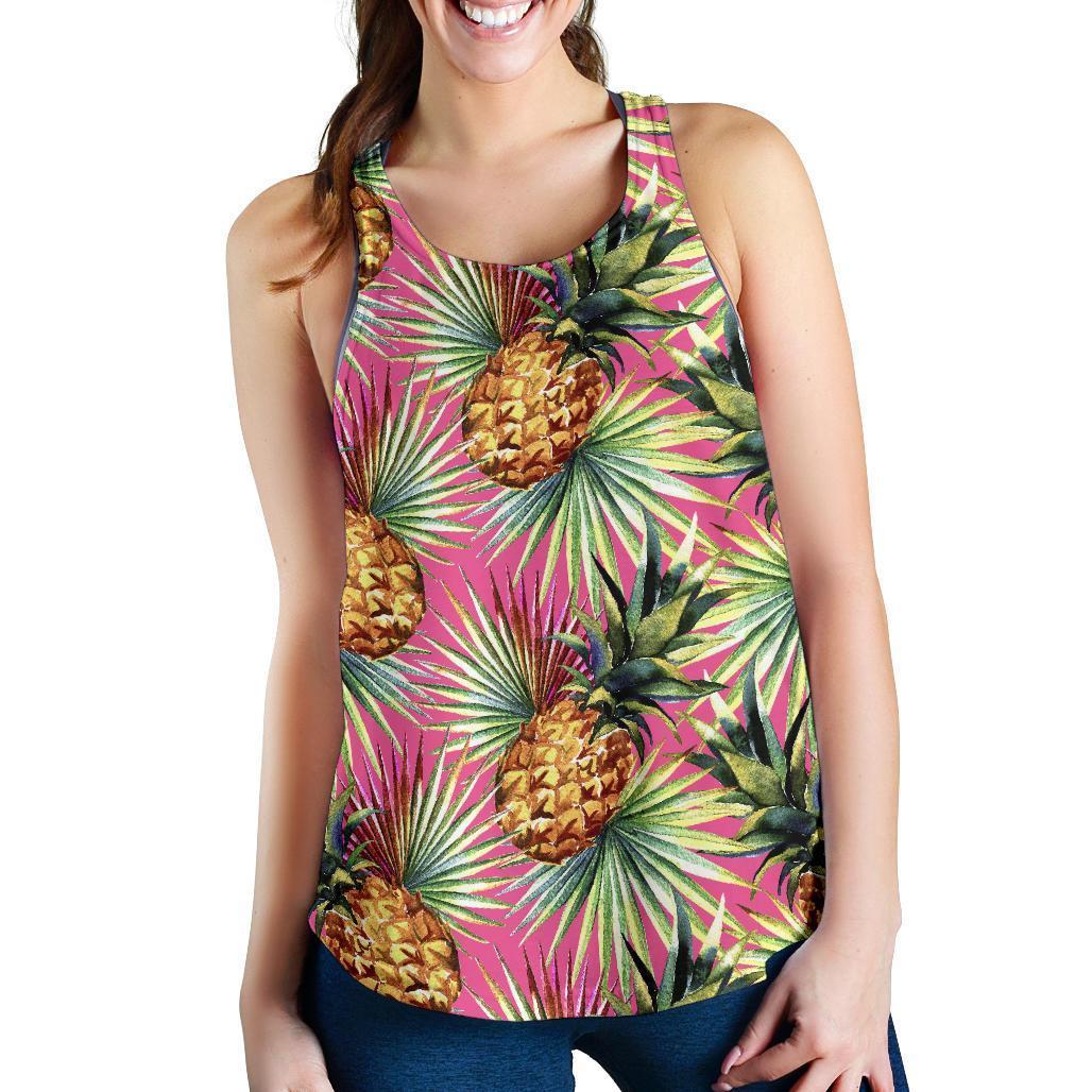 Pink Watercolor Pineapple Pattern Print Women's Racerback Tank Top