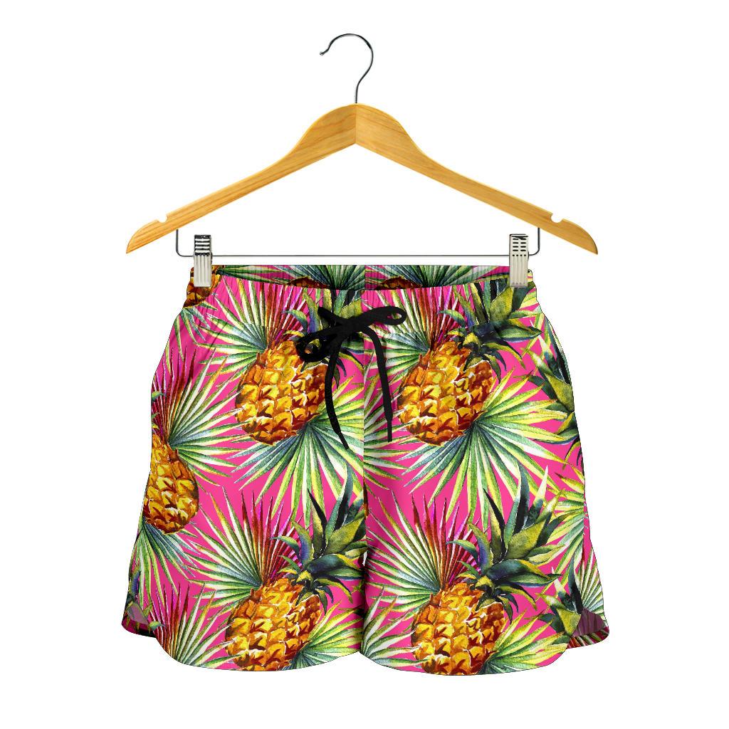 Pink Watercolor Pineapple Pattern Print Women's Shorts