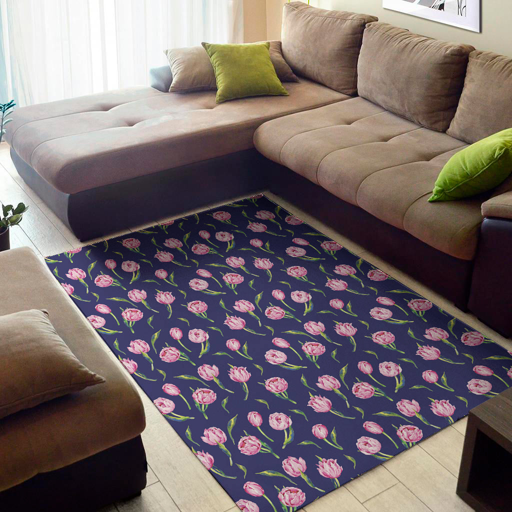 Pink Watercolor Tulip Flower Print Area Rug