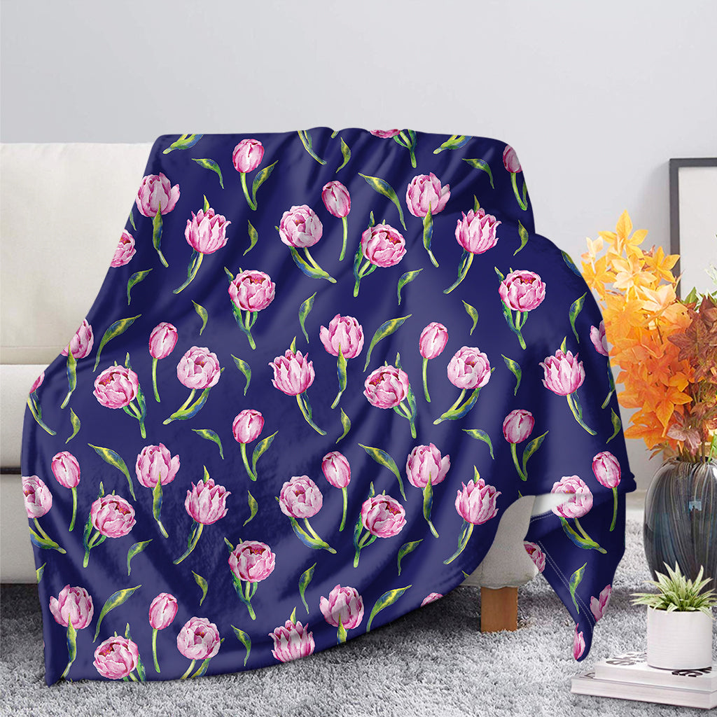 Pink Watercolor Tulip Flower Print Blanket