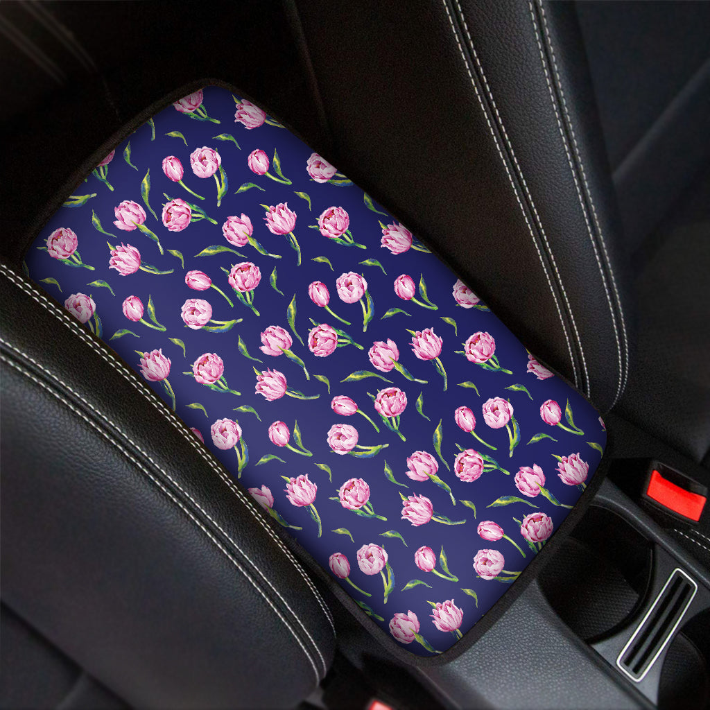 Pink Watercolor Tulip Flower Print Car Center Console Cover