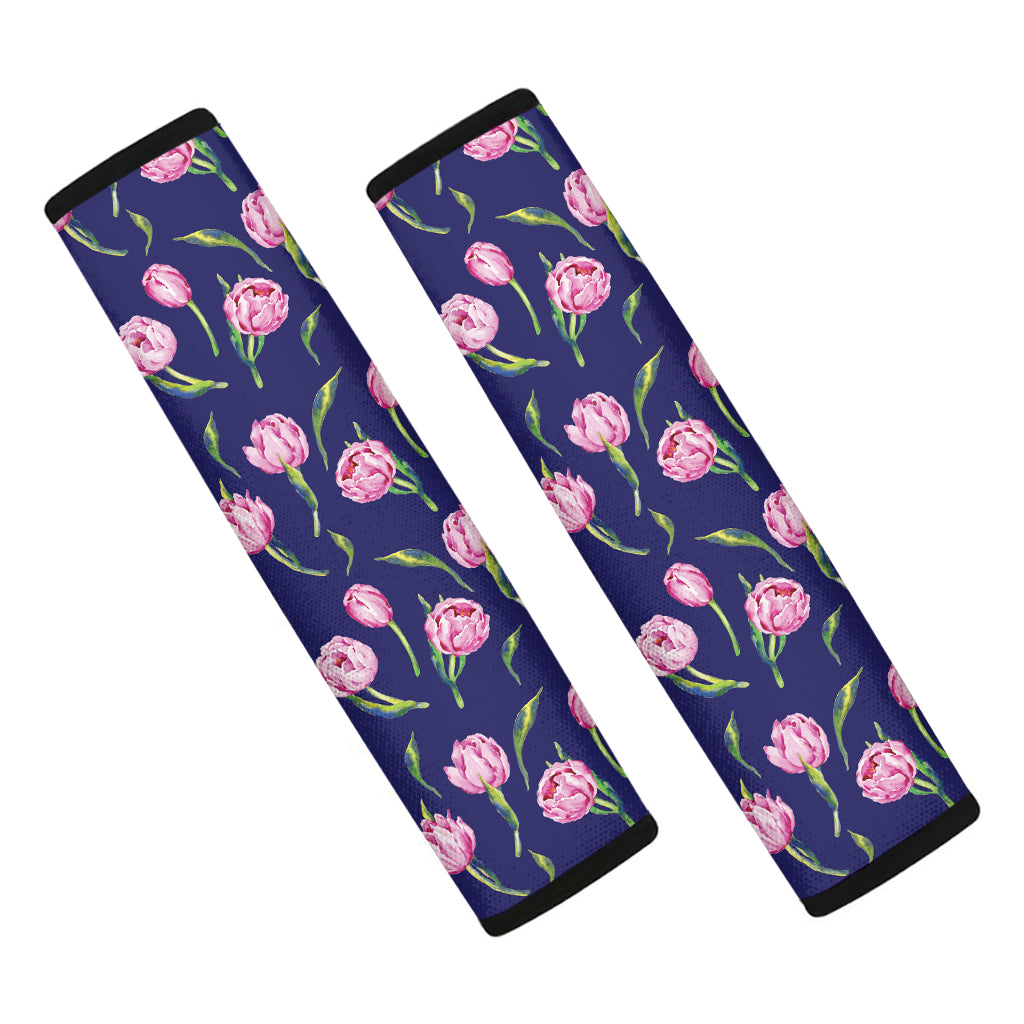 Pink Watercolor Tulip Flower Print Car Seat Belt Covers