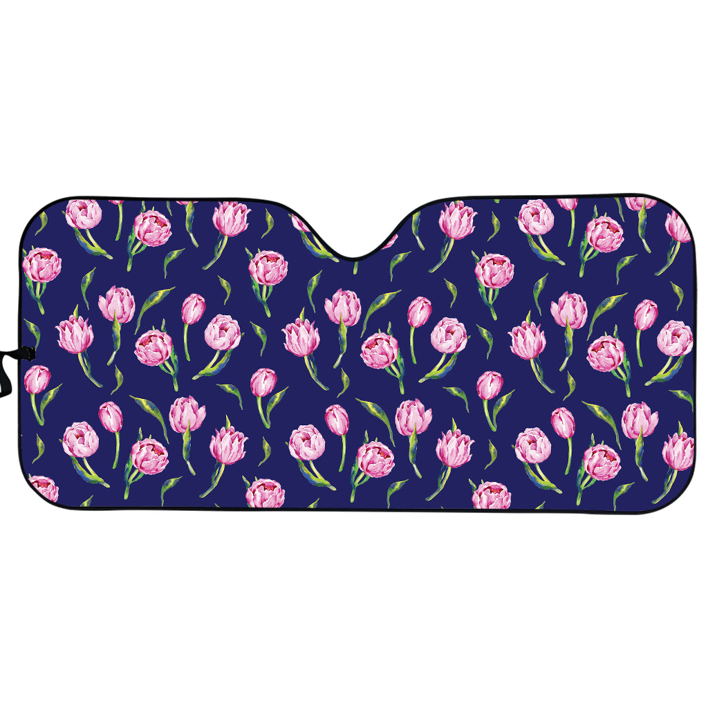 Pink Watercolor Tulip Flower Print Car Sun Shade