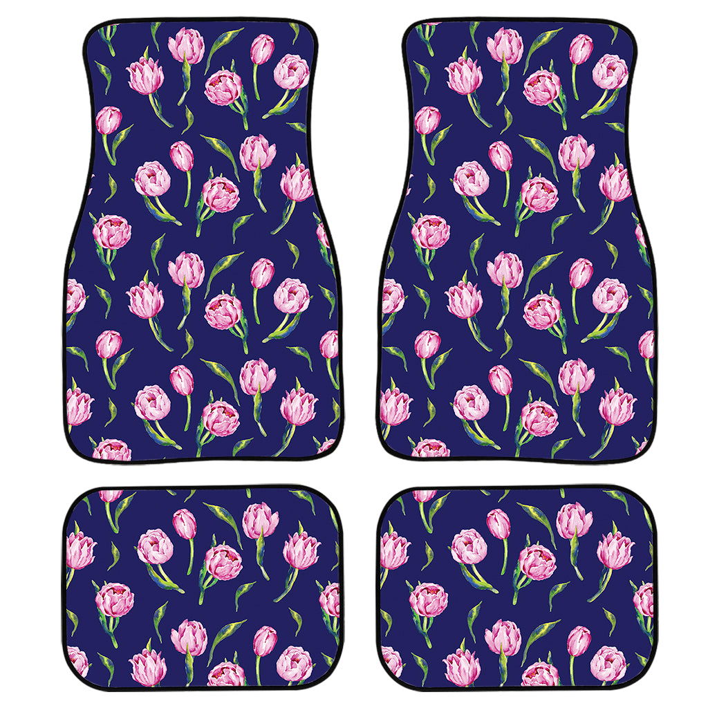 Pink Watercolor Tulip Flower Print Front and Back Car Floor Mats