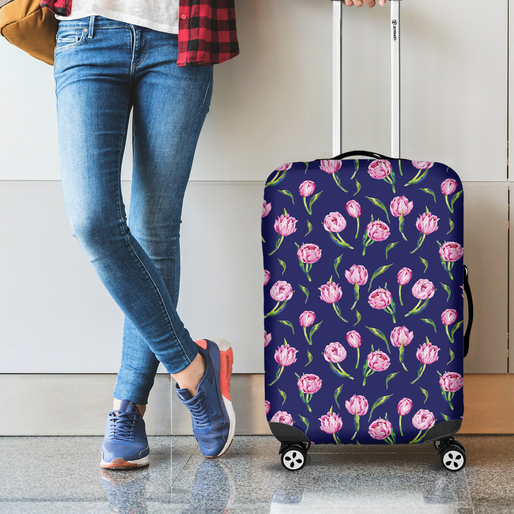 Pink Watercolor Tulip Flower Print Luggage Cover