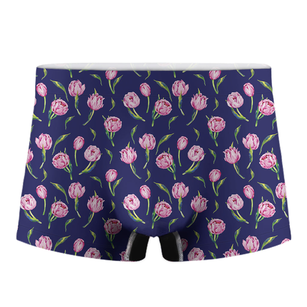 Pink Watercolor Tulip Flower Print Men's Boxer Briefs